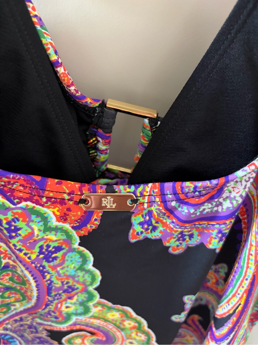 Lauren Ralph Lauren black Bordado Paisley Ruched One-Piece Swimsuit 14 NWT - Picture 8 of 15